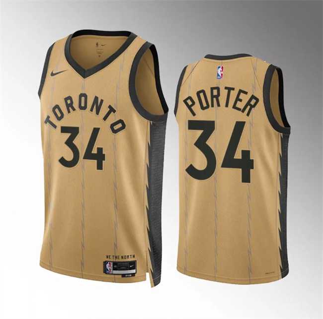 Mens Toronto Raptors #34 Jontay Porter Gold 2023-24 City Edition Stitched Basketball Jersey Dzhi